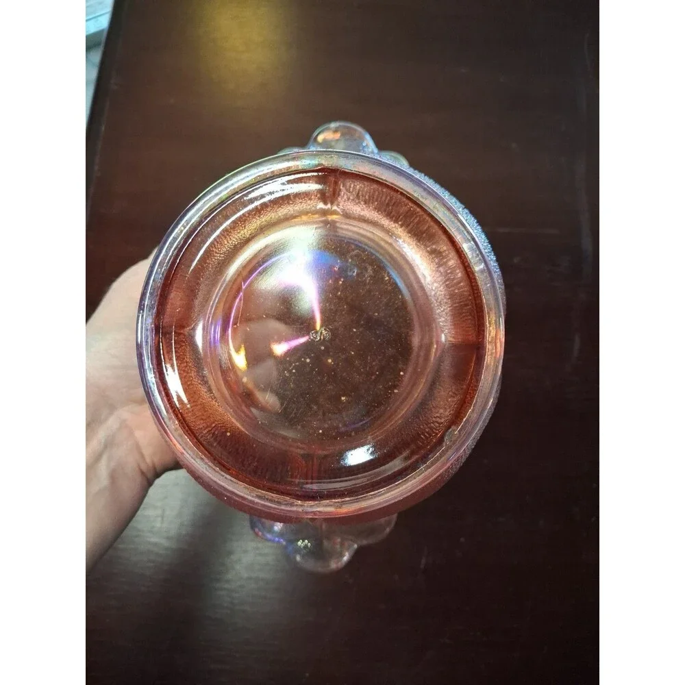 L E SMITH - Pink Iridescent - Carnival Glass - Leaf/Shell Vase - MCM vintage VGC